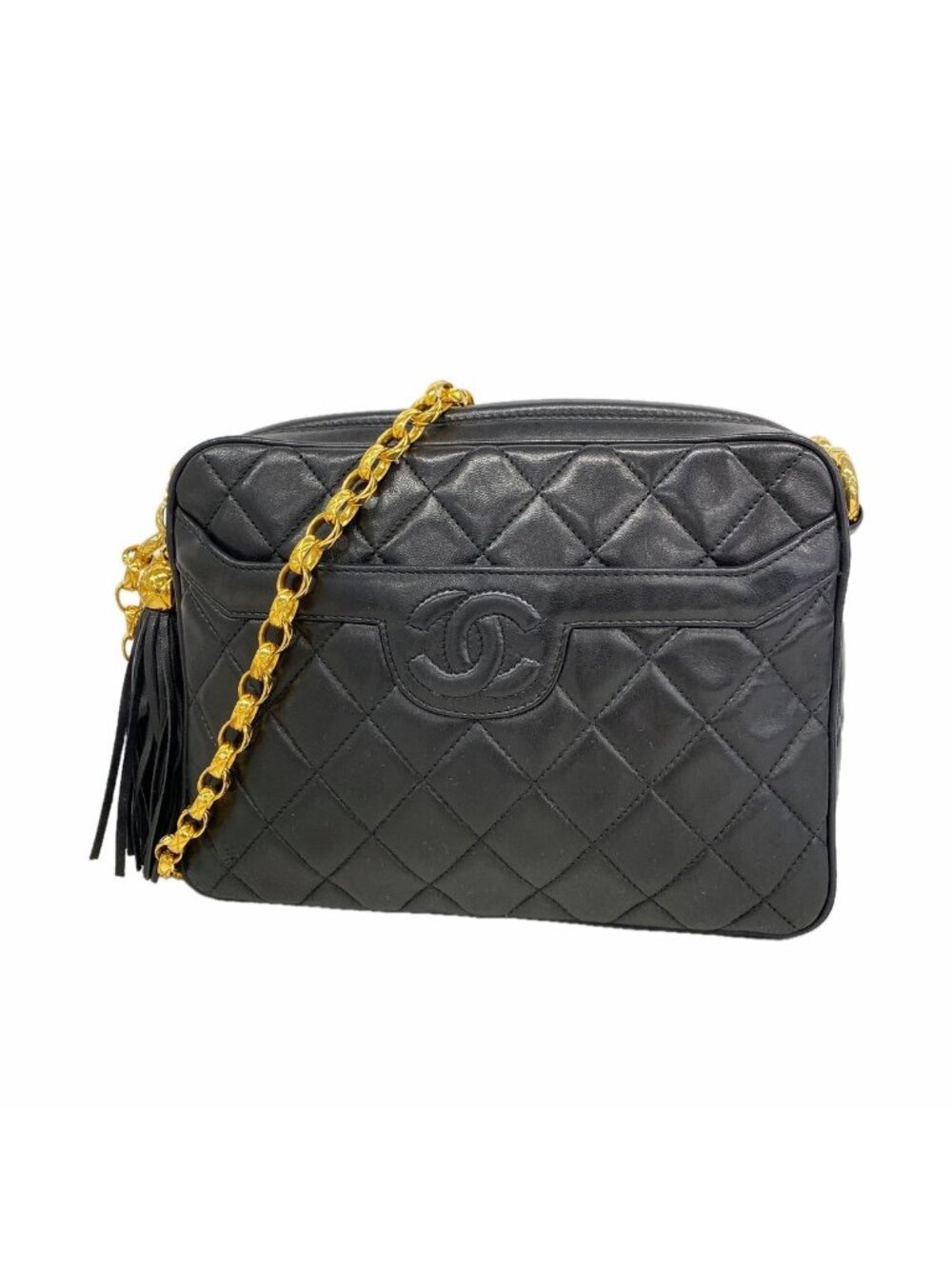 Chanel Shoulder Bag Quilted Lambskin Black Gold